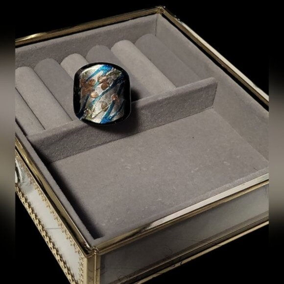 Murano Jewelry - Vintage Murano Glass  Art Deco Silver Foil  Approximately sz 7